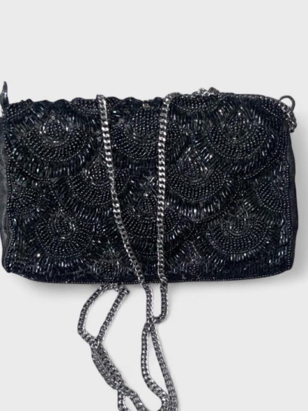 RSVP Black Beaded Chain-Shoulder Crossbody Bag